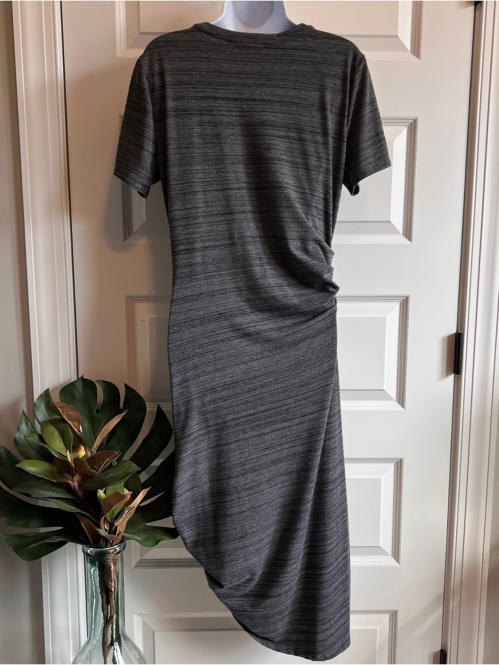 ATHLETA Downtown Ruched Athleisure Short Sleeve Midi T-Shirt Dress Asymmetrical - Picture 3 of 10